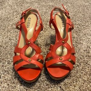 Guess coral cork wedges size 8